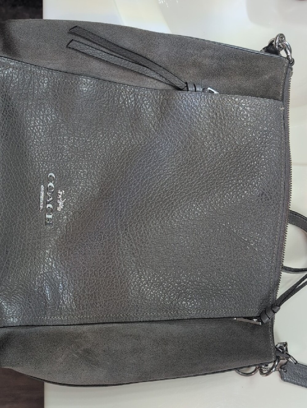 Coach Gray Pebbled Leather Hobo Shoulder Bag - Picture 9 of 12